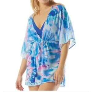Contours Coco Reef Blue Lightweight Tie Dye Swim Cover-Up Dress Medium / Large